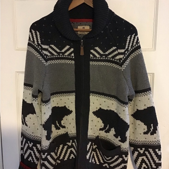 Casual men’s thick knitted zipper cardigan sweater with bear pattern - Picture 3 of 7